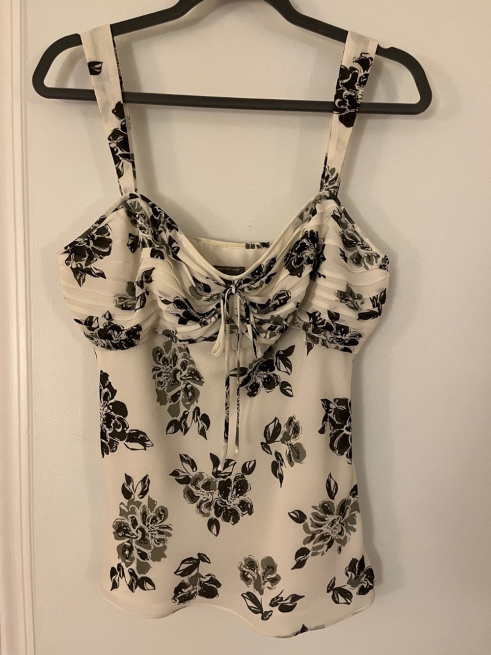 Ann Taylor Cream Floral Tie-Front Camisole